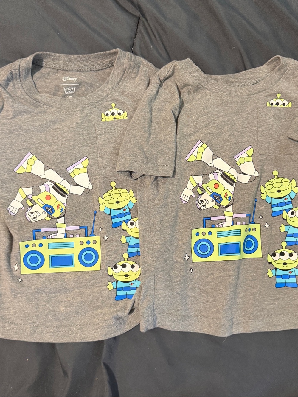 Disney Grey Tee with Buzz Lightyear and Little Green Aliens Graphic
